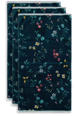 Pip Studio Handdoeken<Badhanddoek Set/3 Les Fleurs Donker 55X100 Cm Blauw