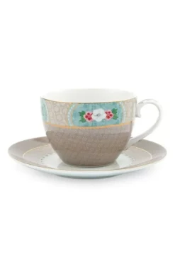 Pip Studio Kop/Schotel<Blushing Birds Cappuccino Kop & Schotel Khaki
