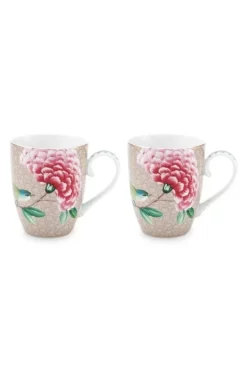 Pip Studio Sets Porseleinen Sets<Blushing Birds Set/2 Mokken Groot Khaki