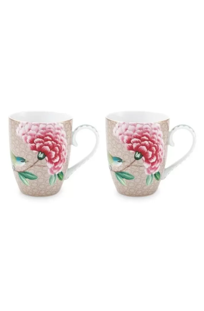 Pip Studio Sets Porseleinen Sets<Blushing Birds Set/2 Mokken Groot Khaki