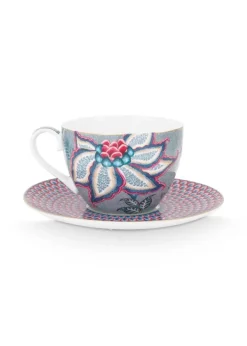 Pip Studio Kop/Schotel<Flower Festival Cappuccino Kop & Schotel Lichtblauw