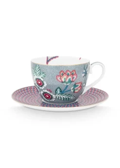 Pip Studio Kop/Schotel<Flower Festival Cappuccino Kop & Schotel Lichtblauw