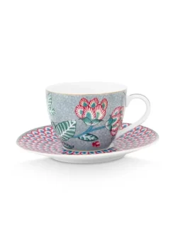 Pip Studio Kop/Schotel<Flower Festival Espresso Kop & Schotel Licht Blauw