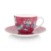 Pip Studio Kop/Schotel<Flower Festival Espresso Kop & Schotel Donker Roze