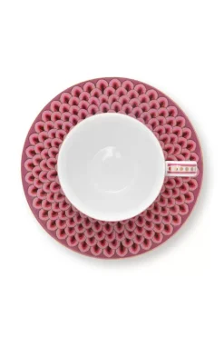 Pip Studio Kop/Schotel<Flower Festival Espresso Kop & Schotel Donker Roze