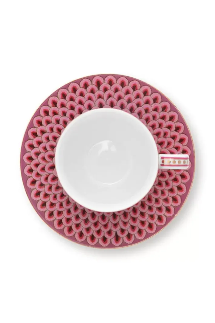 Pip Studio Kop/Schotel<Flower Festival Espresso Kop & Schotel Donker Roze