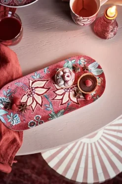 Pip Studio Taartplateaus<Flower Festival Rechthoekig Taartplateau Donker Roze