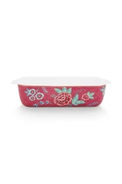 Pip Studio Ovenschalen<Flower Festival Serveerschaal Rechthoekig Donker Roze