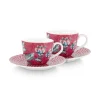 Pip Studio Sets Porseleinen Sets<Flower Festival Set/2 Espresso Kop & Schotel Donker Roze