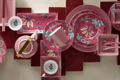 Pip Studio Sets Porseleinen Sets<Flower Festival Set/4 Gebaksborden Donker 17Cm Roze