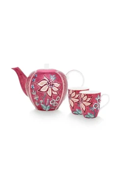 Pip Studio Sets Porseleinen Sets<Flower Festival Thee Set/3 Groot Donker Roze