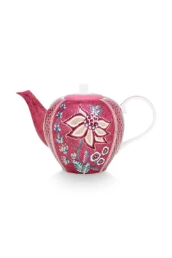Pip Studio Theepotten<Flower Festival Theepot Groot Donker Roze