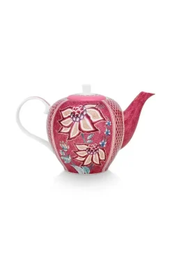 Pip Studio Theepotten<Flower Festival Theepot Groot Donker Roze