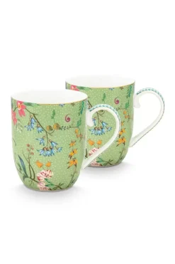 Pip Studio Koffiemokken<Jolie Set/2 Mokken Klein Bloemen Groen