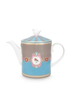 Pip Studio Theepotten<Love Birds Theepot Medium Blauw/Khaki Multi