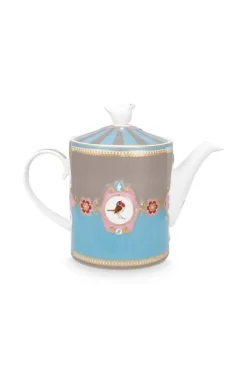 Pip Studio Theepotten<Love Birds Theepot Medium Blauw/Khaki Multi