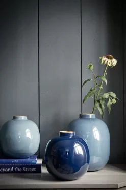 Pip Studio Grote Vazen<Metalen Vaas Donker 23 Cm Blauw
