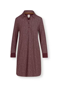 Pip Studio Nachthemden<Nachthemd Lange Mouw Leafy Dots Terra Rood