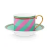 Pip Studio Kop/Schotel<Pip Chique Stripes Cappuccino Kop & Schotel Roze/Groen