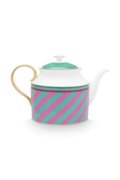 Pip Studio Theepotten<Pip Chique Stripes Theepot Groot Roze/Groen