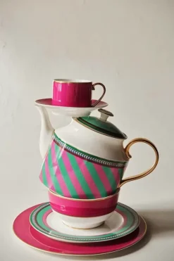 Pip Studio Theepotten<Pip Chique Stripes Theepot Groot Roze/Groen