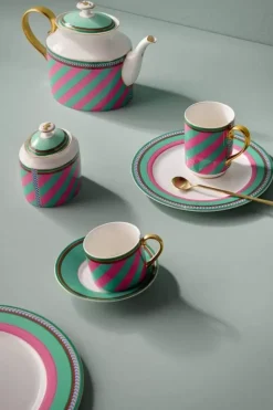 Pip Studio Theepotten<Pip Chique Stripes Theepot Groot Roze/Groen