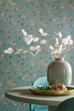 Pip Studio Vliesbehang<Good Nightingale Vliesbehang Petrol Blauw