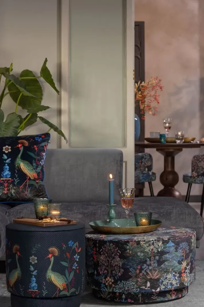 Pip Studio Poefen En Stoelen<Poef Medium Flirting Birds Blauw