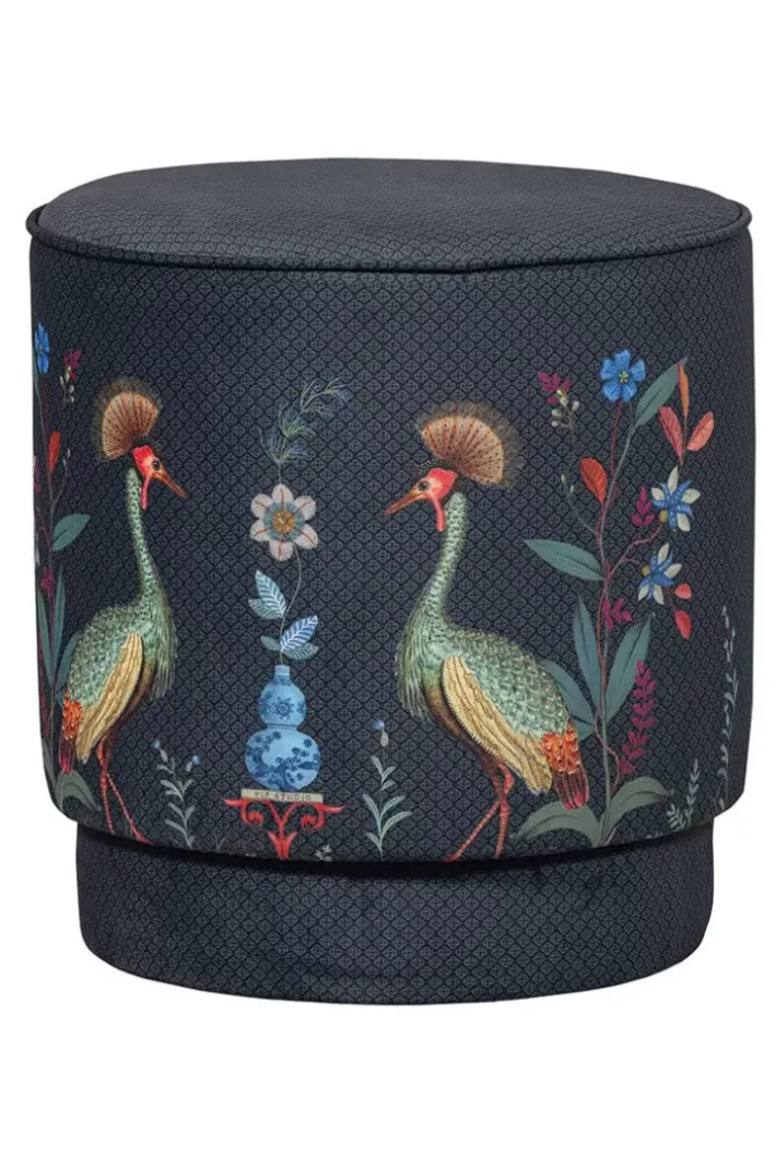 Pip Studio Poefen En Stoelen<Poef Medium Flirting Birds Blauw