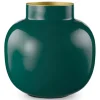 Pip Studio Grote Vazen<Ronde Vaas Metaal Donker 25 Cm Groen