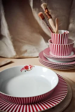 Pip Studio Diepe Borden<Royal Stripes Diep Bord Donkerroze 21.5Cm