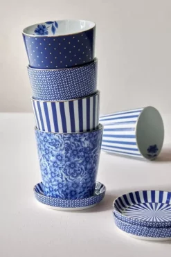Pip Studio Sets Porseleinen Sets<Royal Stripes Mok Bloemen & Theetip Blauw