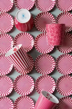 Pip Studio Theemokken<Royal Stripes Mok Bloemen & Theetip Donker Roze