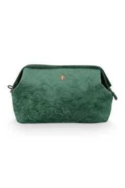 Pip Studio Toilettassen<Toilettas Buidel Extra Groot Velvet Quiltey Days Groen