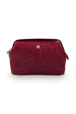 Pip Studio Toilettassen<Toilettas Buidel Extra Groot Velvet Quiltey Days Rood