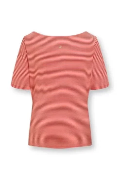 Pip Studio T-Shirts<Top Korte Mouw Little Sumo Stripe Koraal Rood