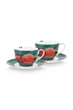 Pip Studio Sets Porseleinen Sets<Winter Wonderland Set/2 Cappuccino Kop & Schotel Groen